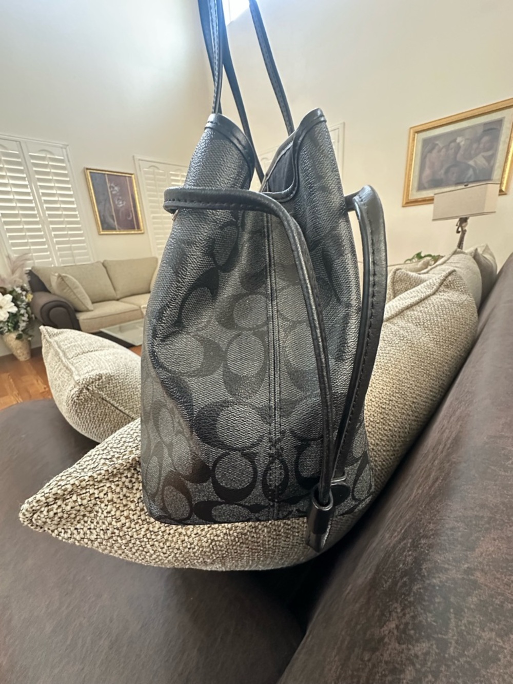 Coach Black Signature Canvas Tote - Picture 3 of 9